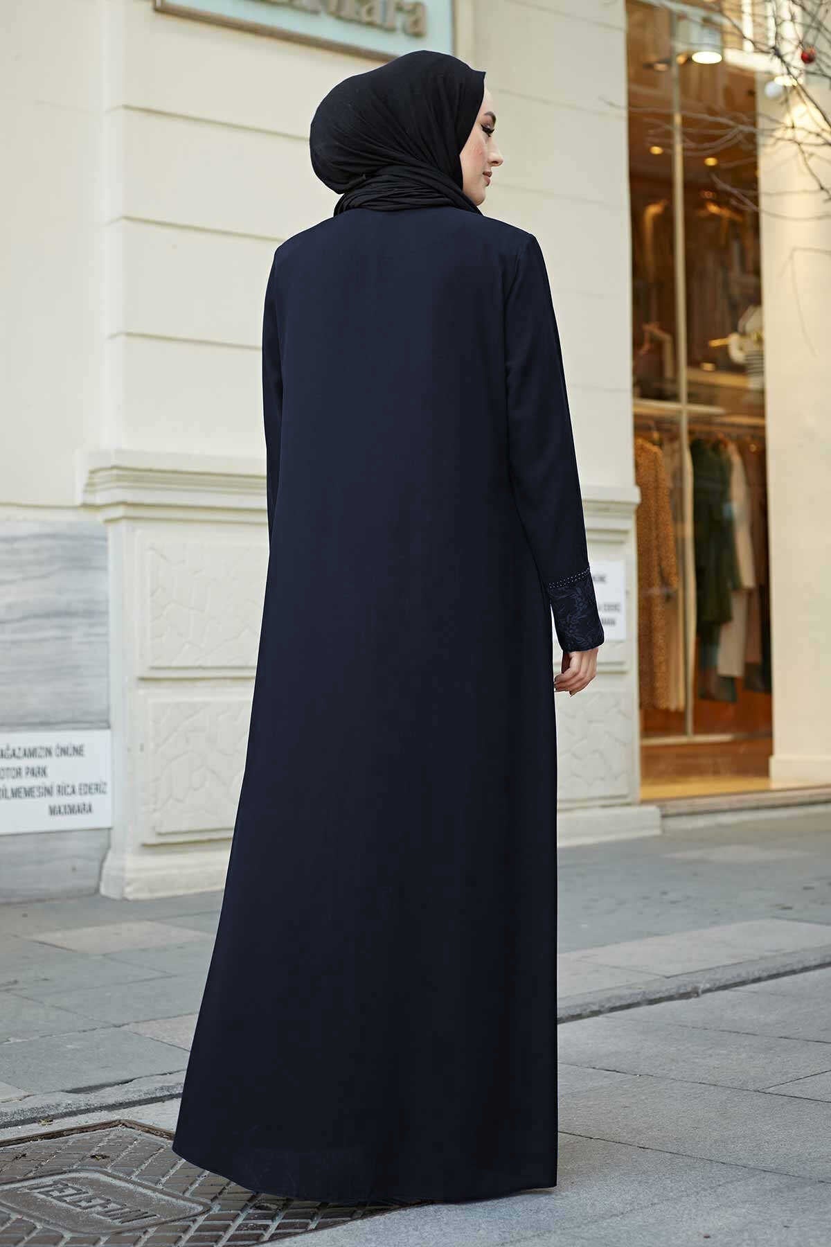 Black Lace Cuff & Stone-Trim Zip Abaya – Turkish Modest Abaya